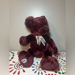 NWT VTG SKM Enterprises Cherish Plush Bear With Bow Maroon Stuffed Animal